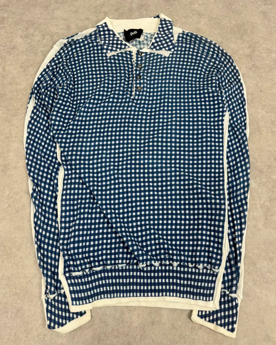 SS2010 Dolce & Gabbana Blue & White Checkered Trompe L’oeil Polo jDmtVAa 3