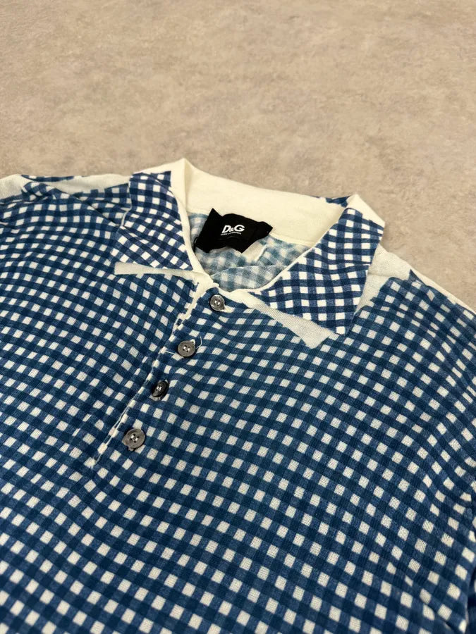 SS2010 Dolce & Gabbana Blue & White Checkered Trompe L’oeil Polo jDmtVAa 4
