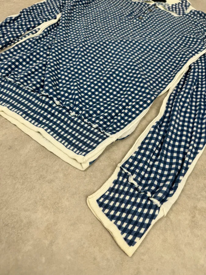 SS2010 Dolce & Gabbana Blue & White Checkered Trompe L’oeil Polo jDmtVAa 5