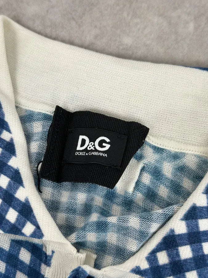 SS2010 Dolce & Gabbana Blue & White Checkered Trompe L’oeil Polo jDmtVAa 7