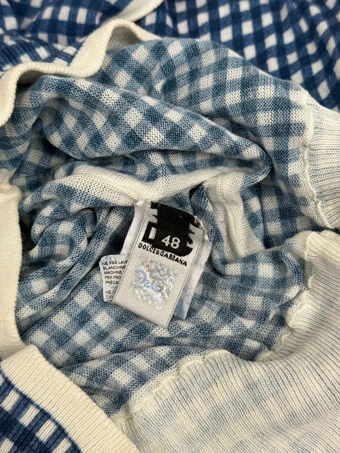SS2010 Dolce & Gabbana Blue & White Checkered Trompe L’oeil Polo jDmtVAa 9