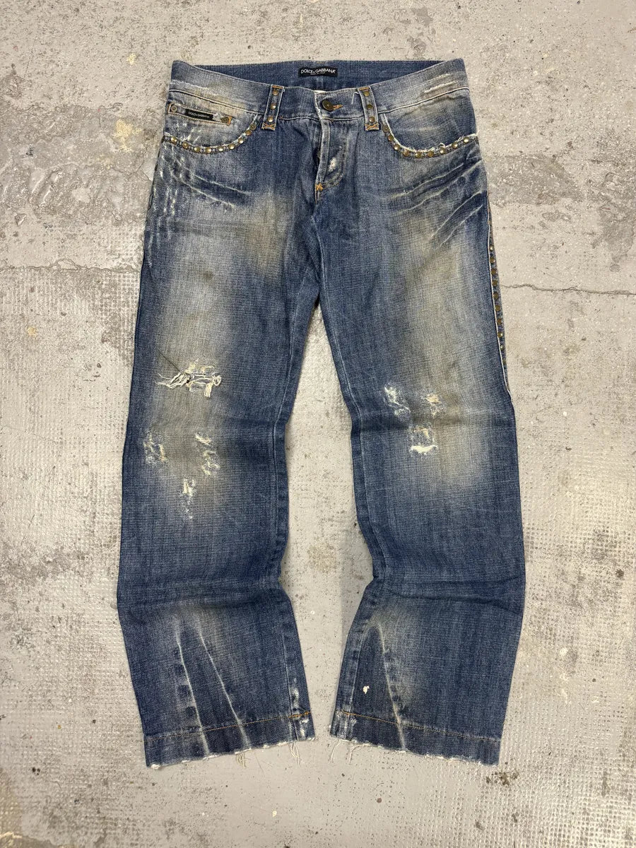SS2010 Dolce & Gabbana Blue Studded Denim Jeans WGlqnnz 0