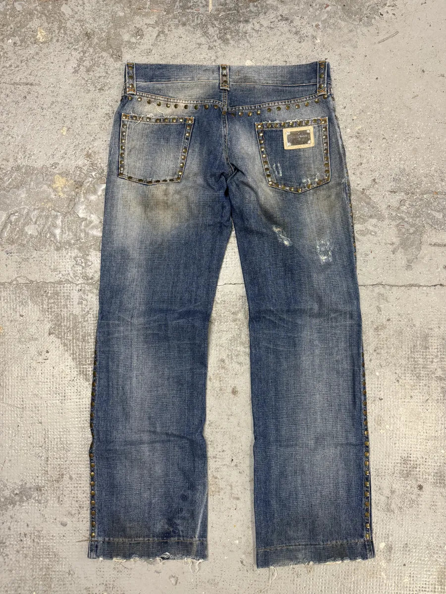 SS2010 Dolce & Gabbana Blue Studded Denim Jeans WGlqnnz 1