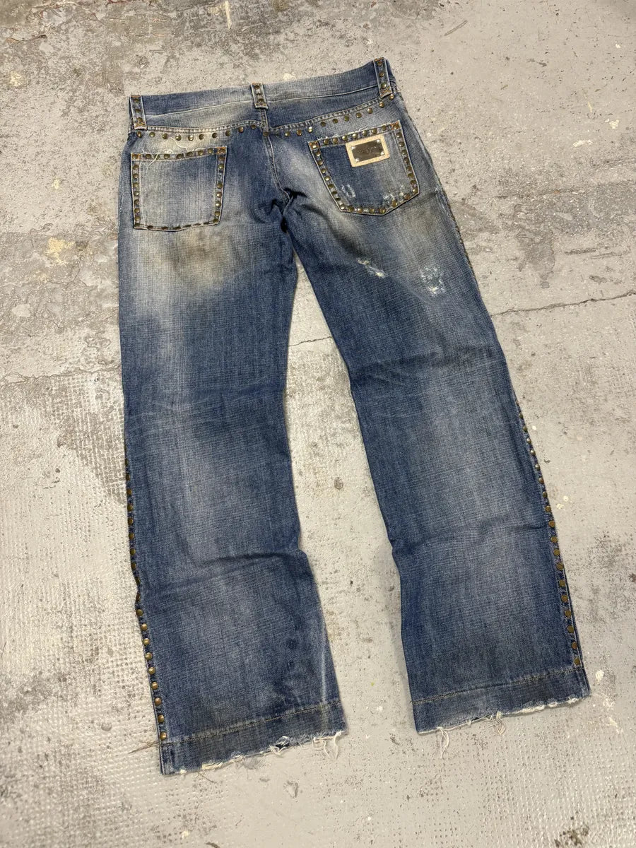 SS2010 Dolce & Gabbana Blue Studded Denim Jeans WGlqnnz 2