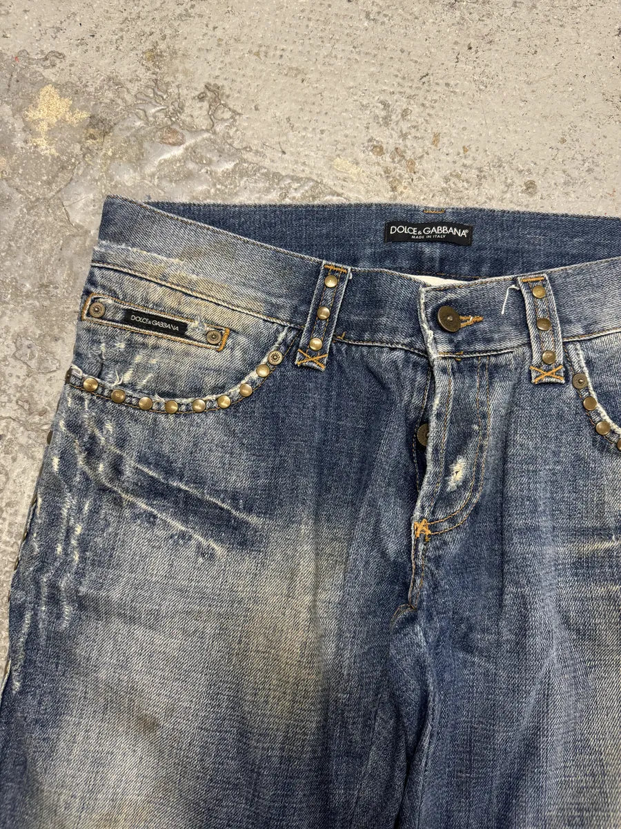 SS2010 Dolce & Gabbana Blue Studded Denim Jeans WGlqnnz 3