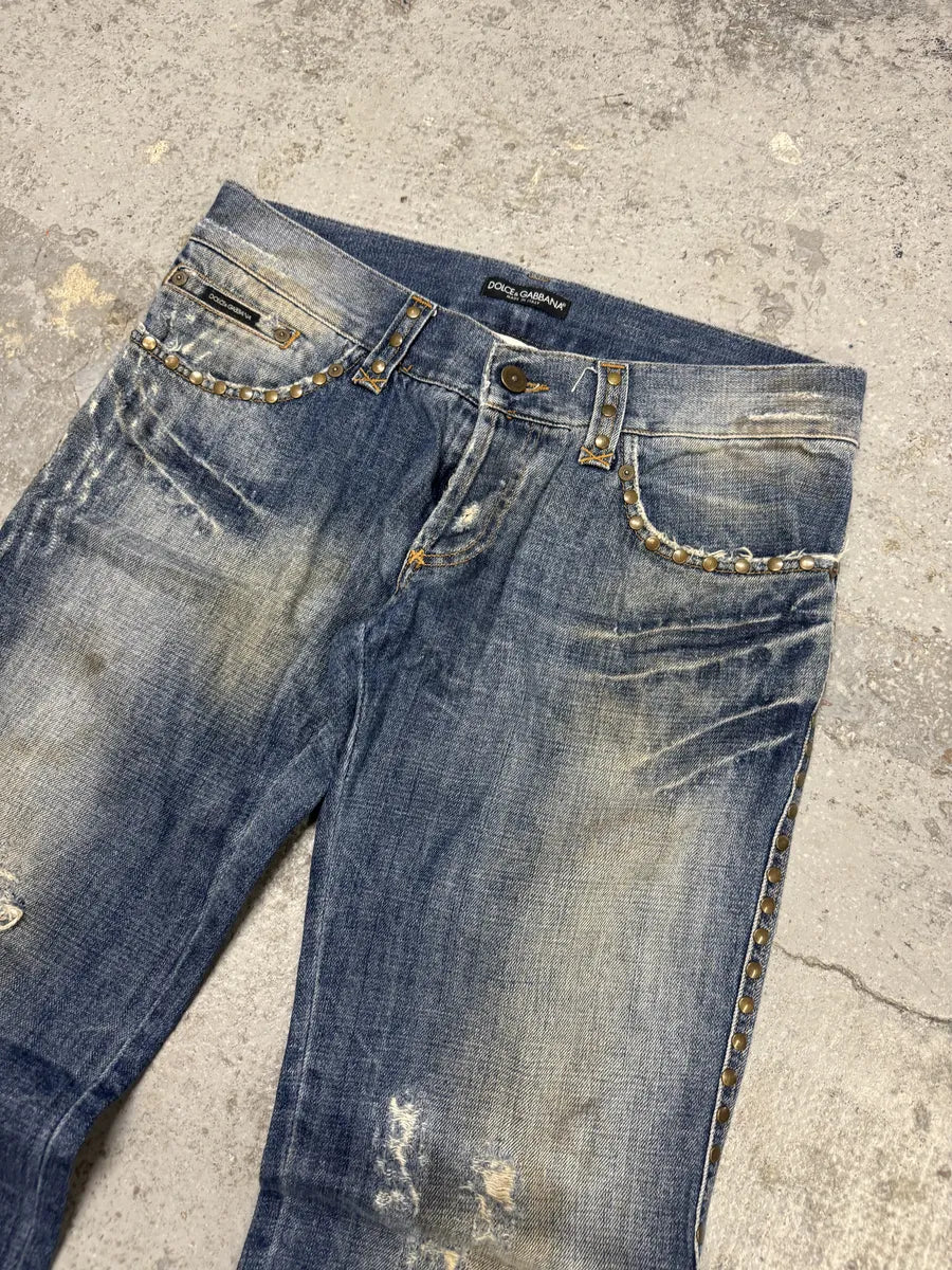SS2010 Dolce & Gabbana Blue Studded Denim Jeans WGlqnnz 5