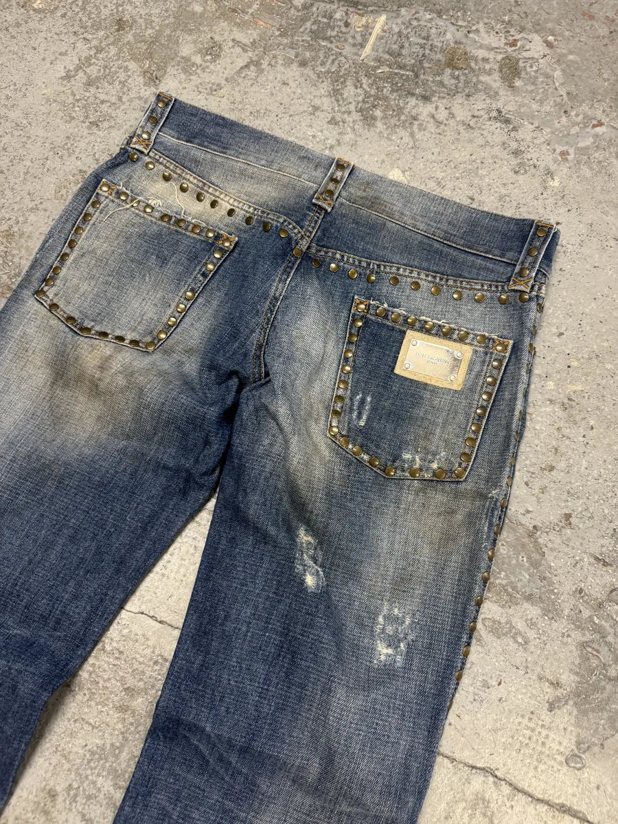 SS2010 Dolce & Gabbana Blue Studded Denim Jeans WGlqnnz 6