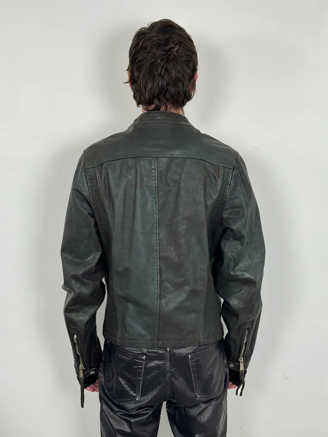 SS2010 Dsquared2 Biker Asymmetrical Black Gren Leather Jacket wTpPvPH 2