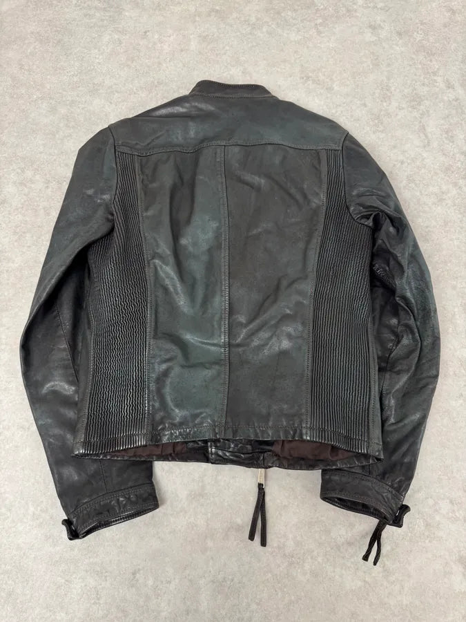 SS2010 Dsquared2 Biker Asymmetrical Black Gren Leather Jacket wTpPvPH 5