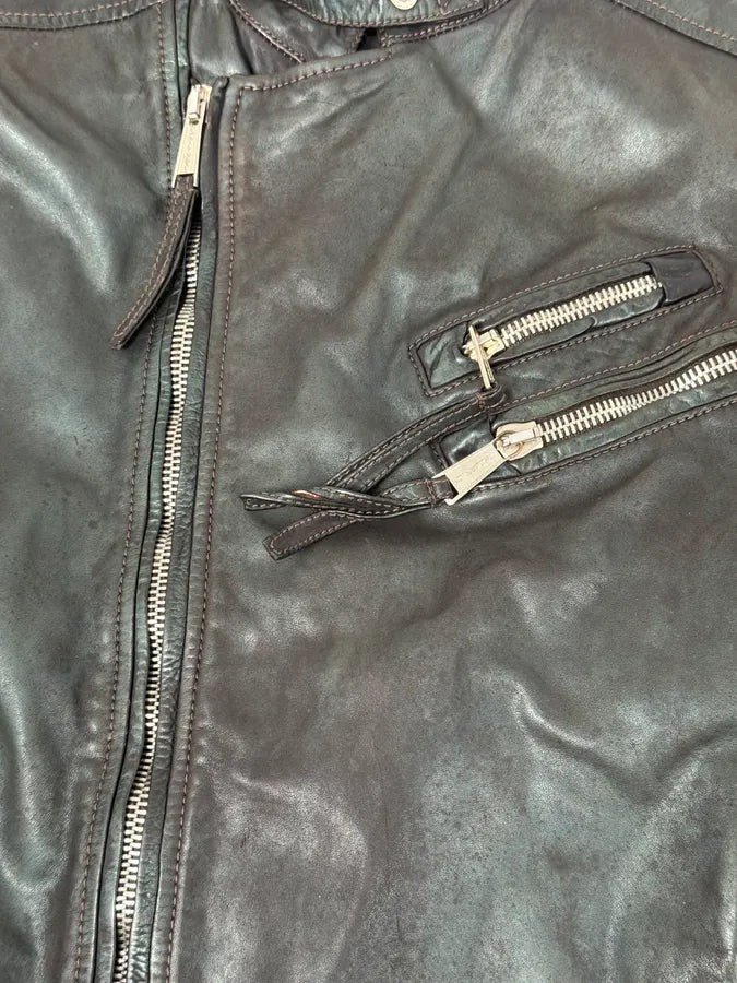 SS2010 Dsquared2 Biker Asymmetrical Black Gren Leather Jacket wTpPvPH 6