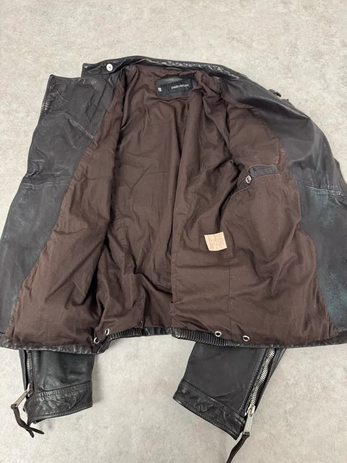 SS2010 Dsquared2 Biker Asymmetrical Black Gren Leather Jacket wTpPvPH 8