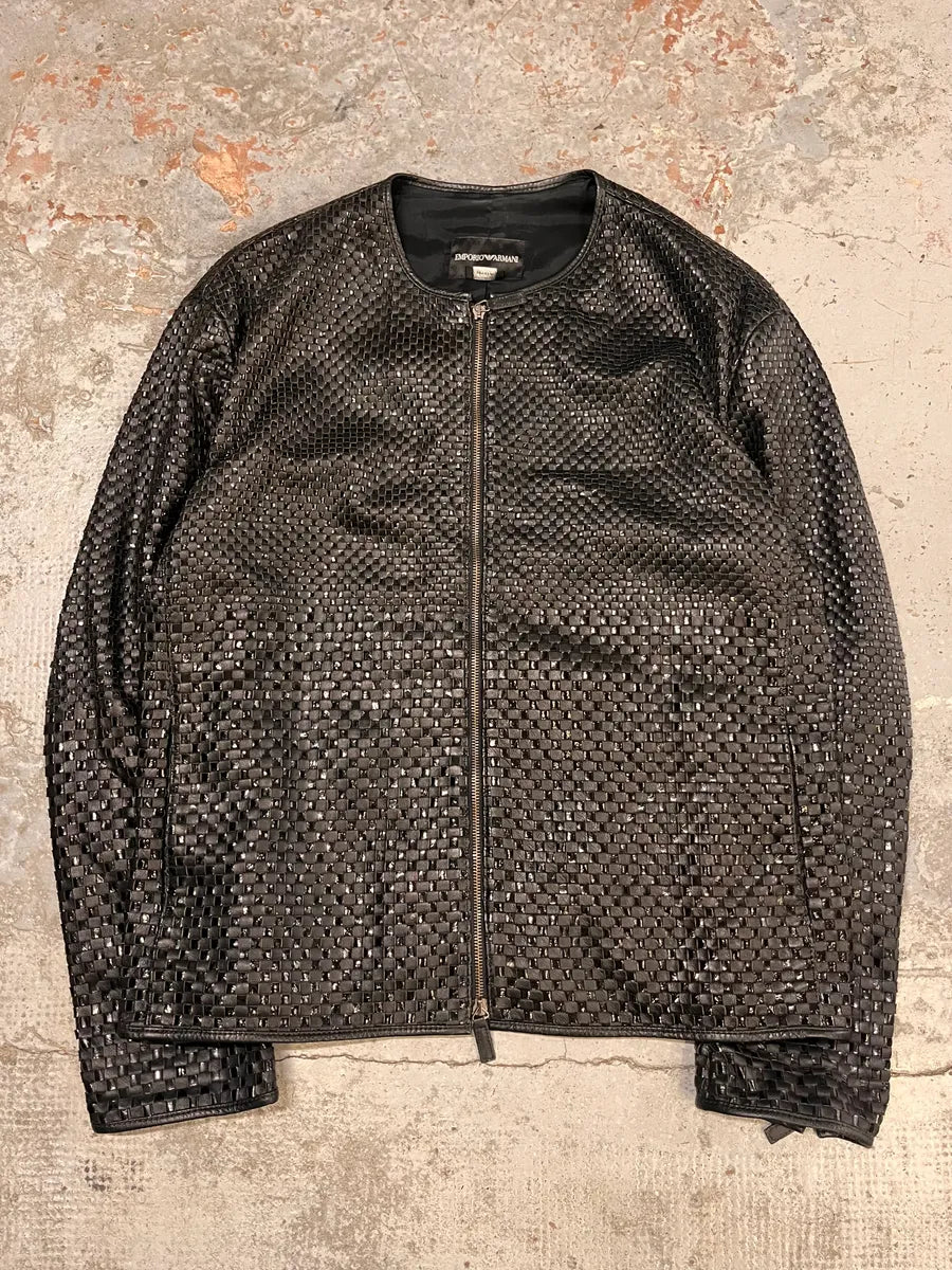 SS2010 Emporio Armani Woven Gradient Black Leather Jacket QyCvbKZ 0