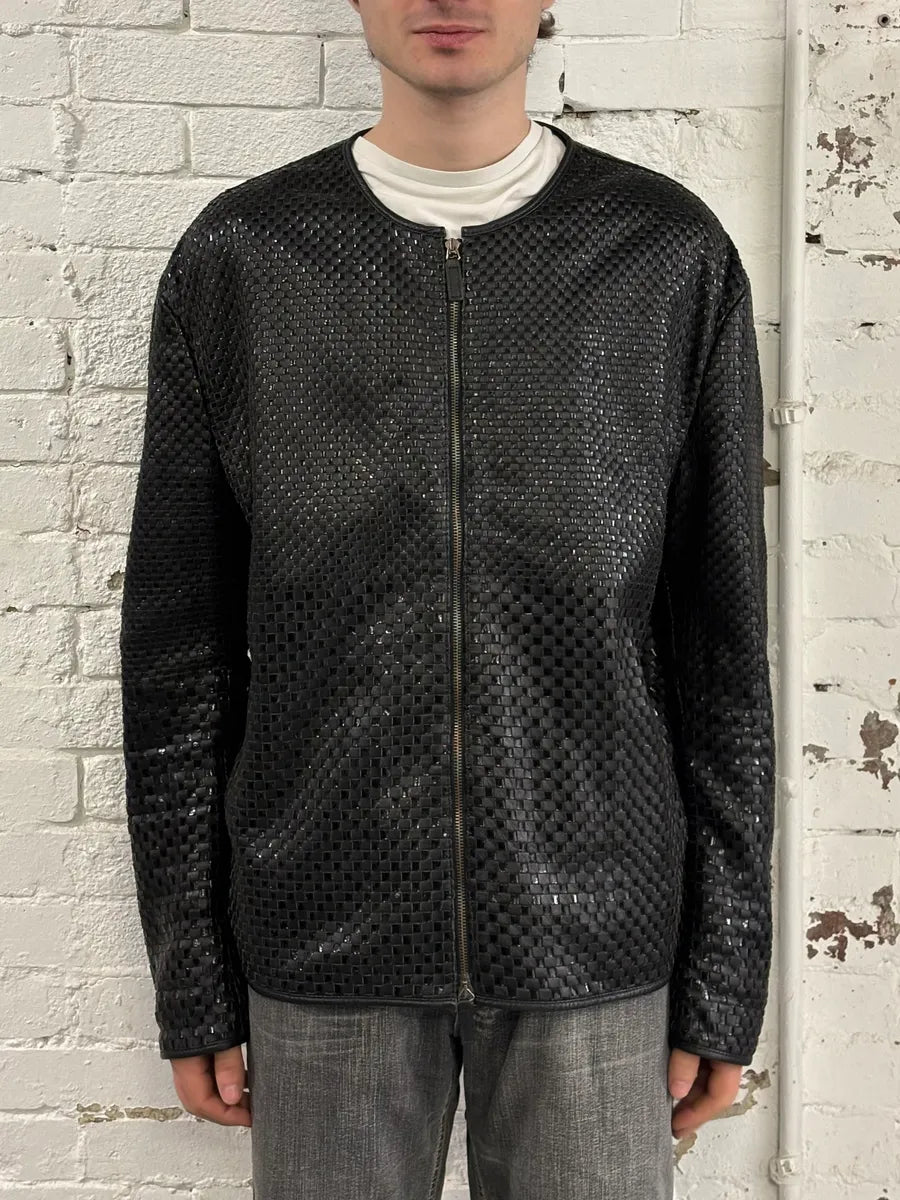 SS2010 Emporio Armani Woven Gradient Black Leather Jacket QyCvbKZ 1
