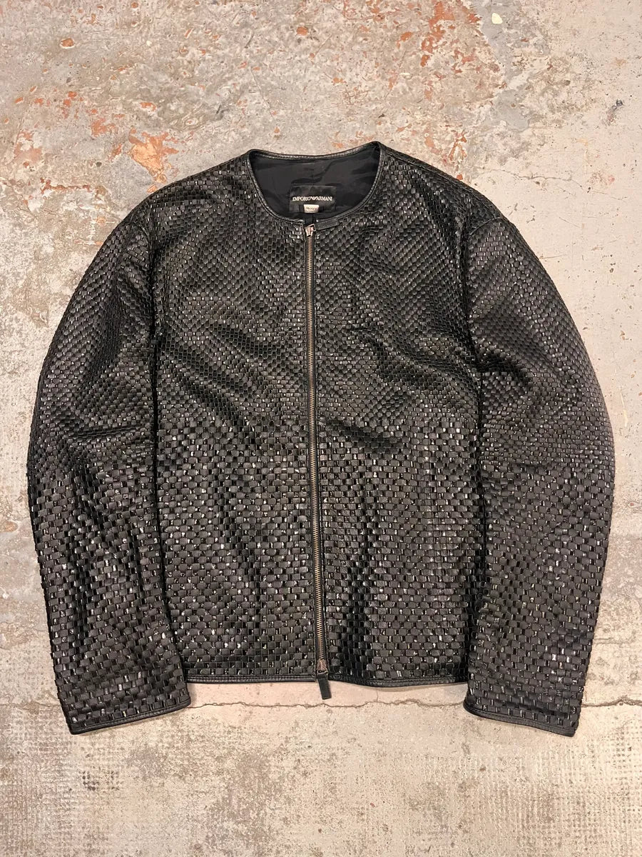 SS2010 Emporio Armani Woven Gradient Black Leather Jacket QyCvbKZ 3