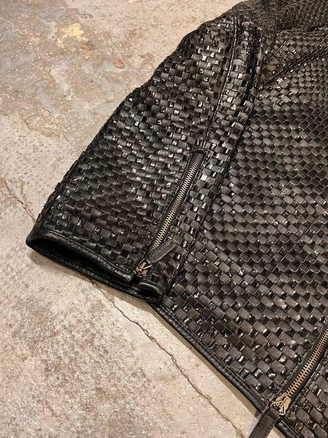 SS2010 Emporio Armani Woven Gradient Black Leather Jacket QyCvbKZ 5