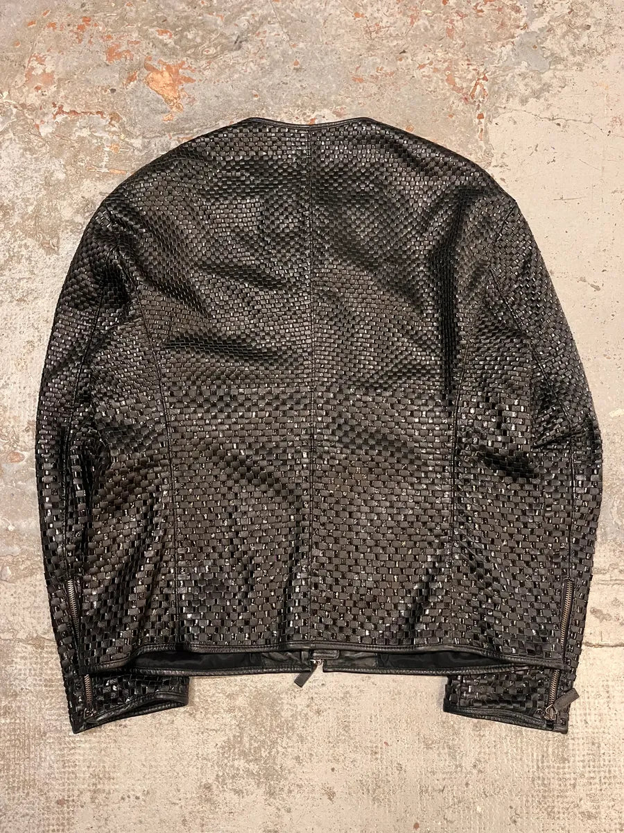 SS2010 Emporio Armani Woven Gradient Black Leather Jacket QyCvbKZ 6