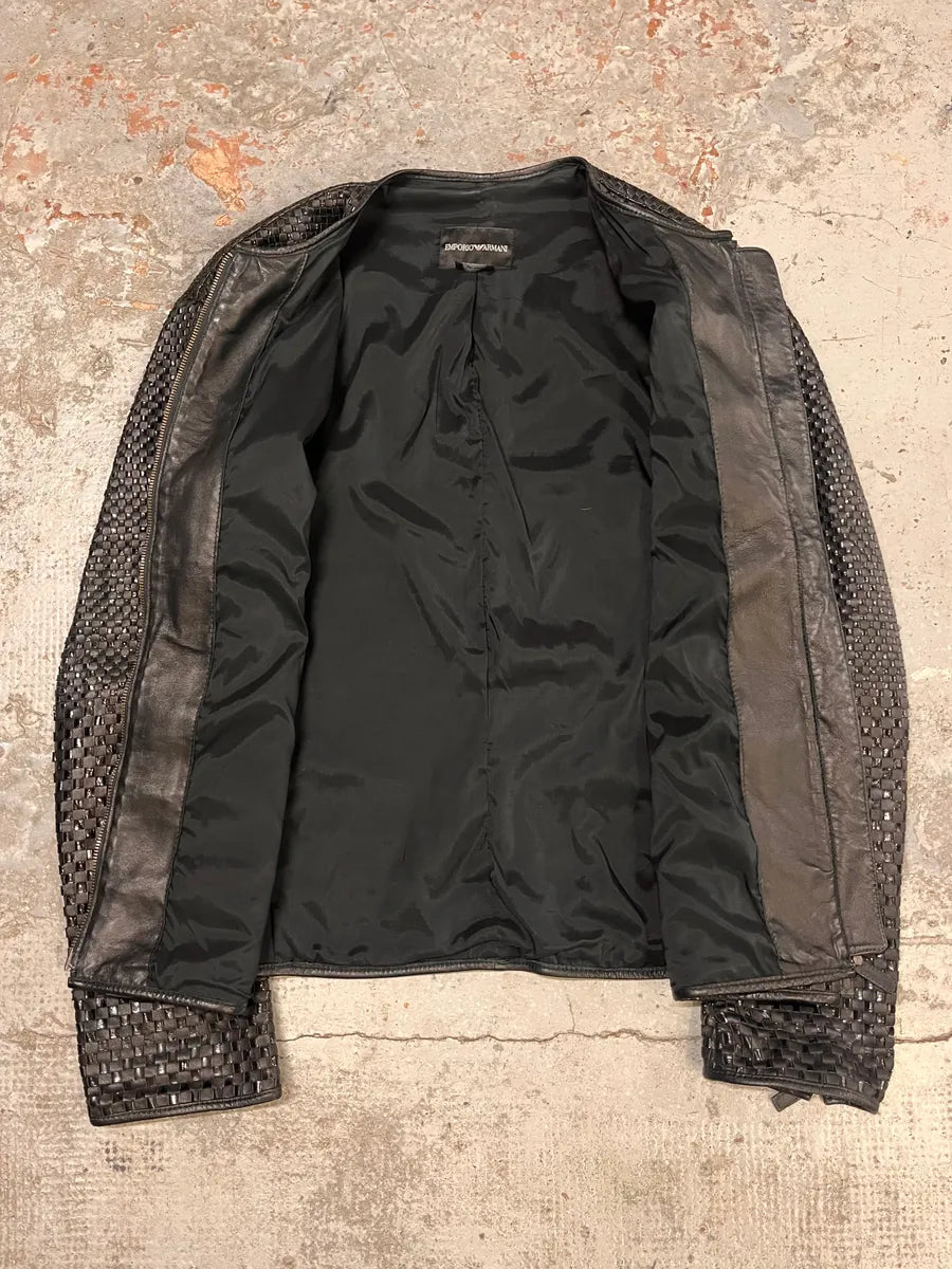 SS2010 Emporio Armani Woven Gradient Black Leather Jacket QyCvbKZ 7