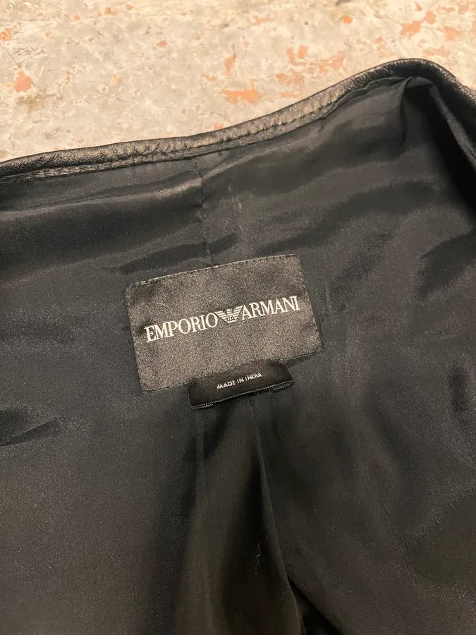 SS2010 Emporio Armani Woven Gradient Black Leather Jacket QyCvbKZ 8