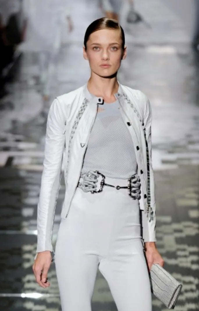 SS2010 Gucci Black Leather Lattice Mesh Moto Leather Jacket by Frida Giannini AAthjzok 4