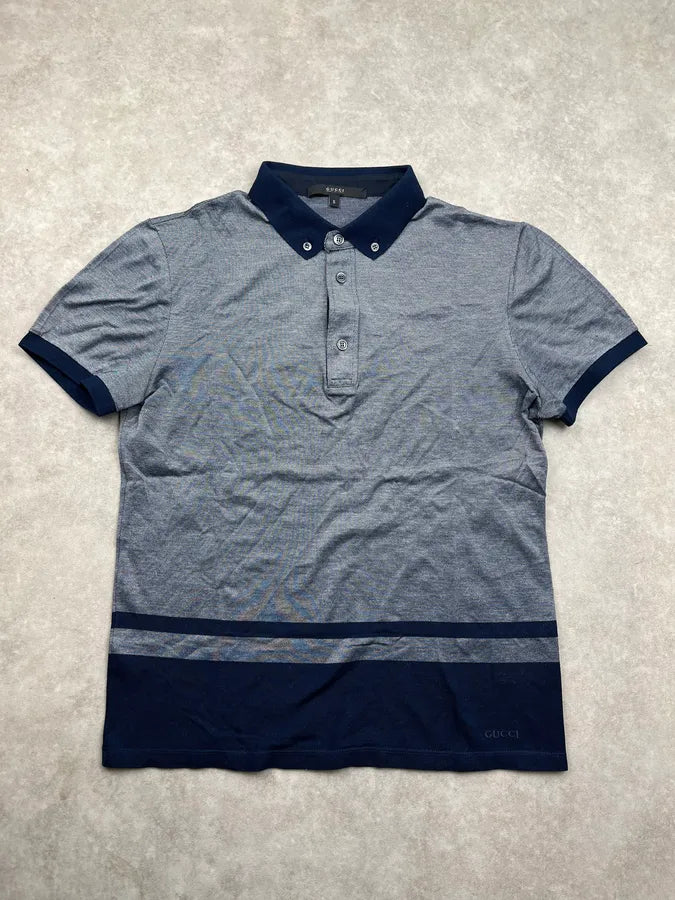 SS2010 Gucci Navy & Grey Stripe Polo bwPFhKG 0