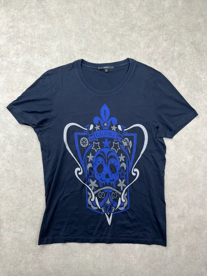 SS2010 Gucci Navy Knight Skull Graphic T-Shirt by Frida Giannini IlcHrWD 0