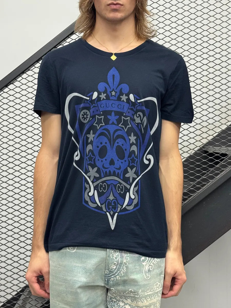 SS2010 Gucci Navy Knight Skull Graphic T-Shirt by Frida Giannini IlcHrWD 1