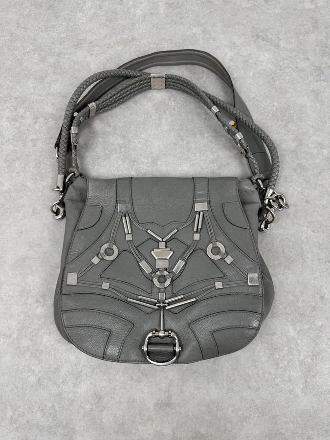 SS2010 Gucci Runway Techno Horsebit Grey Leather Hobo Bag by Frida Giannini hwqzEfN 0
