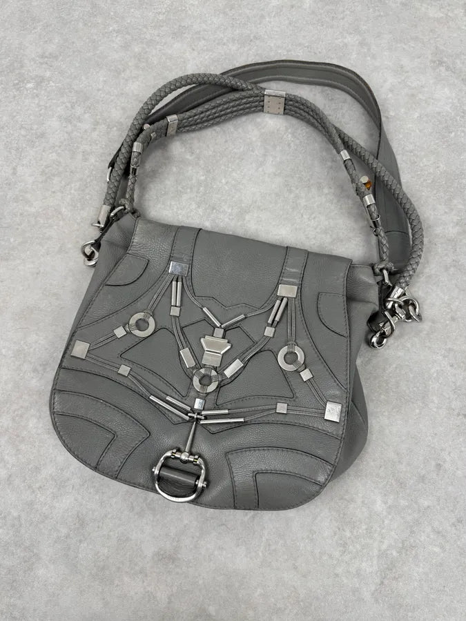 SS2010 Gucci Runway Techno Horsebit Grey Leather Hobo Bag by Frida Giannini hwqzEfN 2