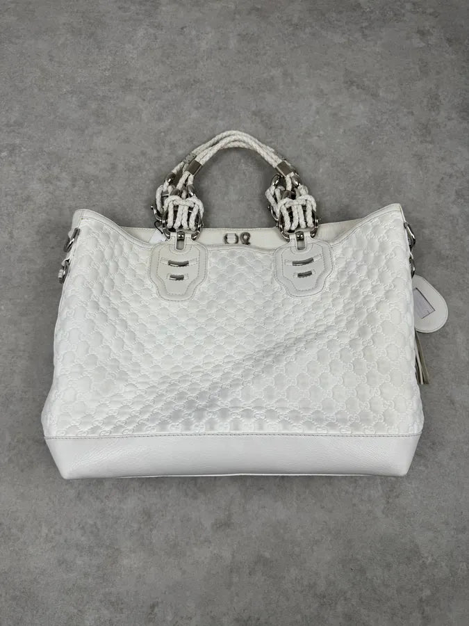 SS2010 Gucci Runway Techno Horsebit White Monogram Leather Large Bag by Frida Giannini cdaefTl 11