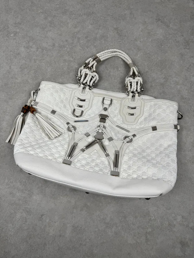 SS2010 Gucci Runway Techno Horsebit White Monogram Leather Large Bag by Frida Giannini cdaefTl 4