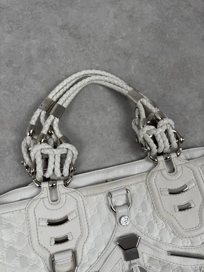 SS2010 Gucci Runway Techno Horsebit White Monogram Leather Large Bag by Frida Giannini cdaefTl 5