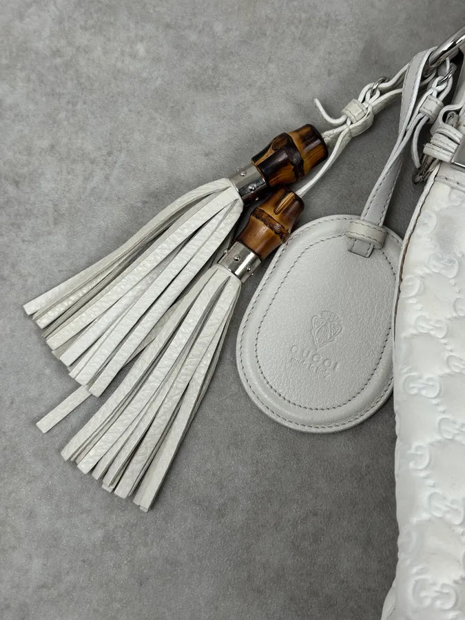SS2010 Gucci Runway Techno Horsebit White Monogram Leather Large Bag by Frida Giannini cdaefTl 6