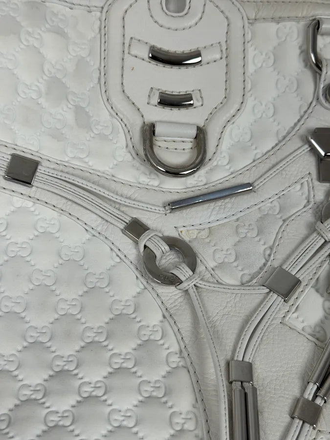 SS2010 Gucci Runway Techno Horsebit White Monogram Leather Large Bag by Frida Giannini cdaefTl 7