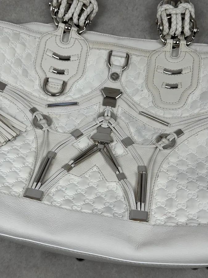 SS2010 Gucci Runway Techno Horsebit White Monogram Leather Large Bag by Frida Giannini cdaefTl 8