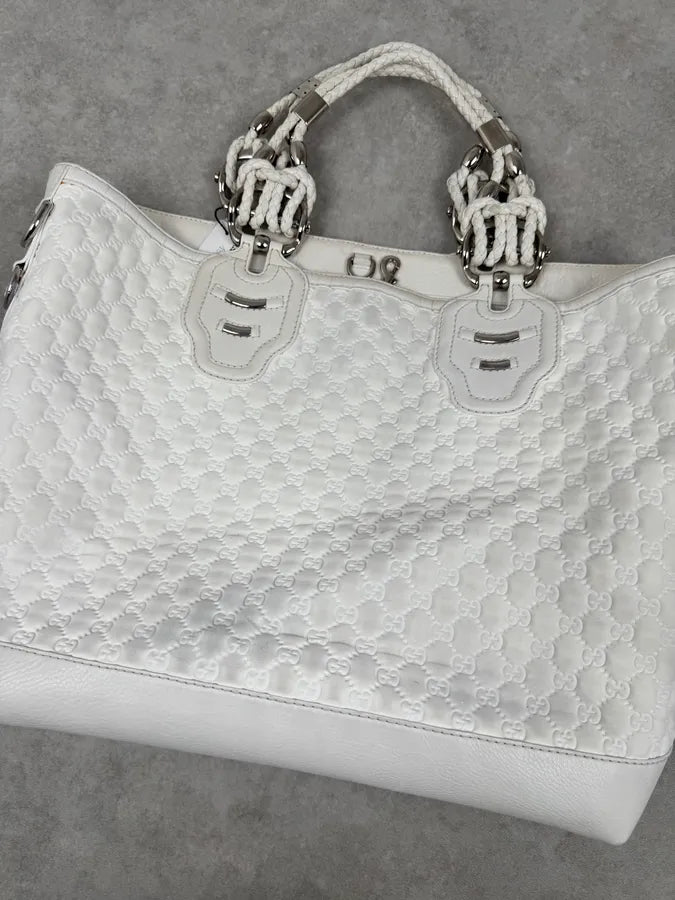 SS2010 Gucci Runway Techno Horsebit White Monogram Leather Large Bag by Frida Giannini cdaefTl 9