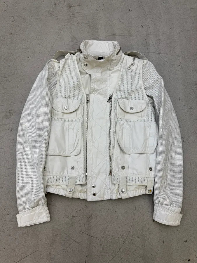 SS2010 Gucci White Multi-Pocket Cargo Mesh Leather Jacket PRvvTIF 0