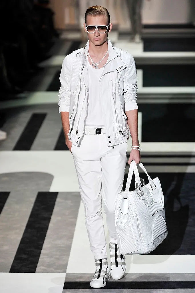 SS2010 Gucci White Multi-Pocket Cargo Mesh Leather Jacket PRvvTIF 1