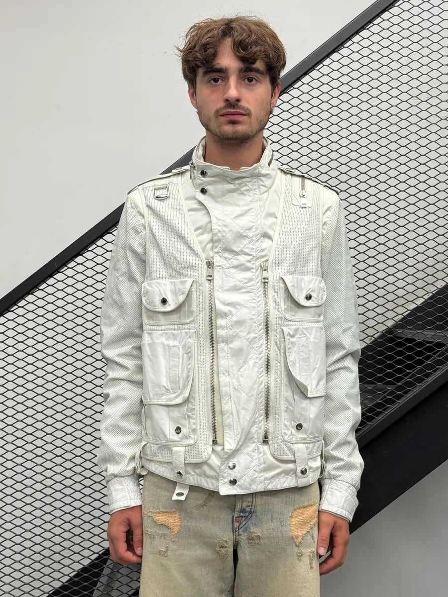 SS2010 Gucci White Multi-Pocket Cargo Mesh Leather Jacket PRvvTIF 2