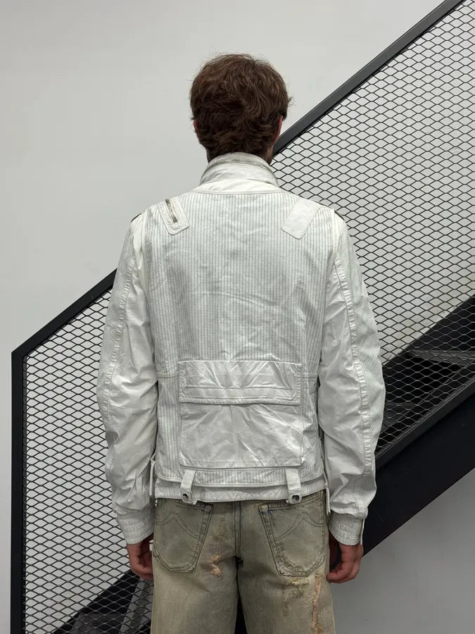 SS2010 Gucci White Multi-Pocket Cargo Mesh Leather Jacket PRvvTIF 3