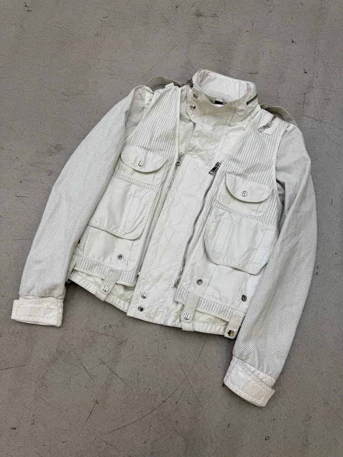SS2010 Gucci White Multi-Pocket Cargo Mesh Leather Jacket PRvvTIF 4
