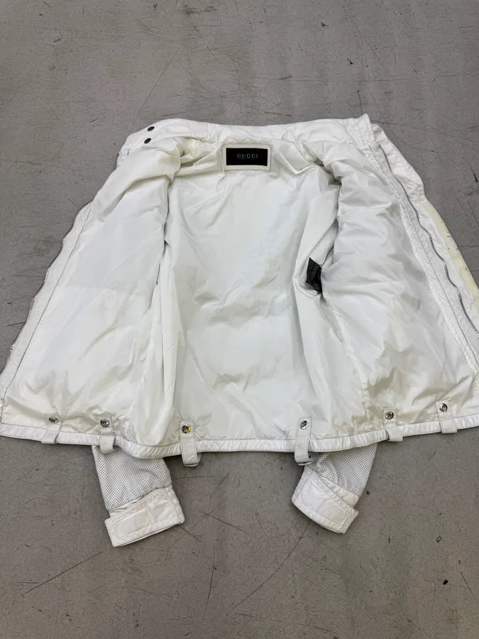 SS2010 Gucci White Multi-Pocket Cargo Mesh Leather Jacket PRvvTIF 5