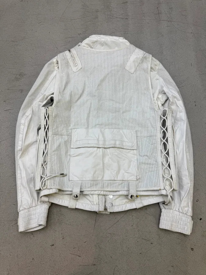 SS2010 Gucci White Multi-Pocket Cargo Mesh Leather Jacket PRvvTIF 9