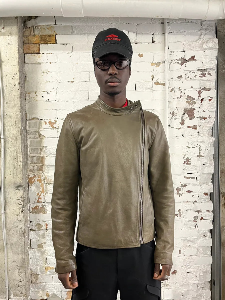 SS2010 Maison Margiela Biker Uruguay Asymmetrical Zip Brown Leather Jacket TxiVCWe 1