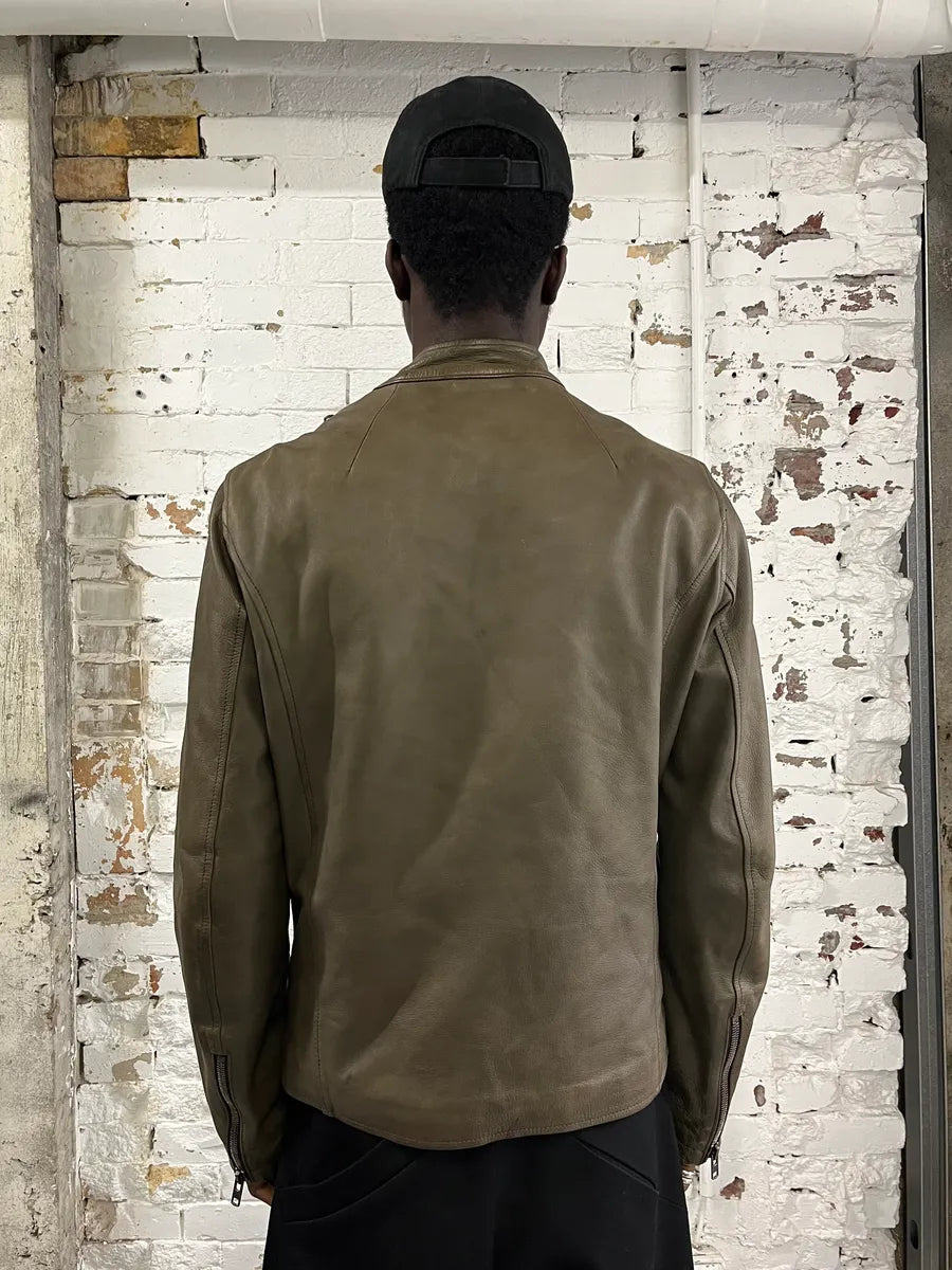 SS2010 Maison Margiela Biker Uruguay Asymmetrical Zip Brown Leather Jacket TxiVCWe 3