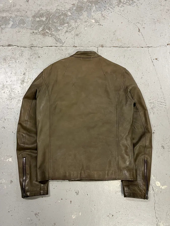 SS2010 Maison Margiela Biker Uruguay Asymmetrical Zip Brown Leather Jacket TxiVCWe 5