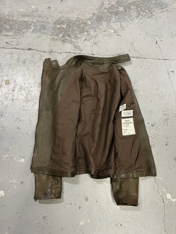 SS2010 Maison Margiela Biker Uruguay Asymmetrical Zip Brown Leather Jacket TxiVCWe 6