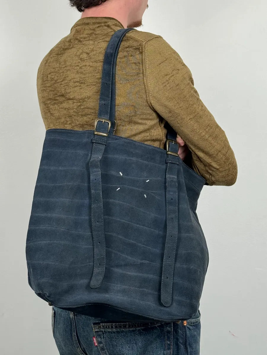 SS2010 Maison Margiela Navy Textured Suede Handle Bag oWTPnSO 1