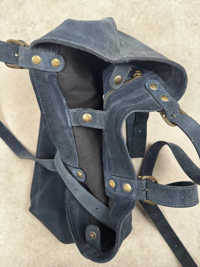 SS2010 Maison Margiela Navy Textured Suede Handle Bag oWTPnSO 10