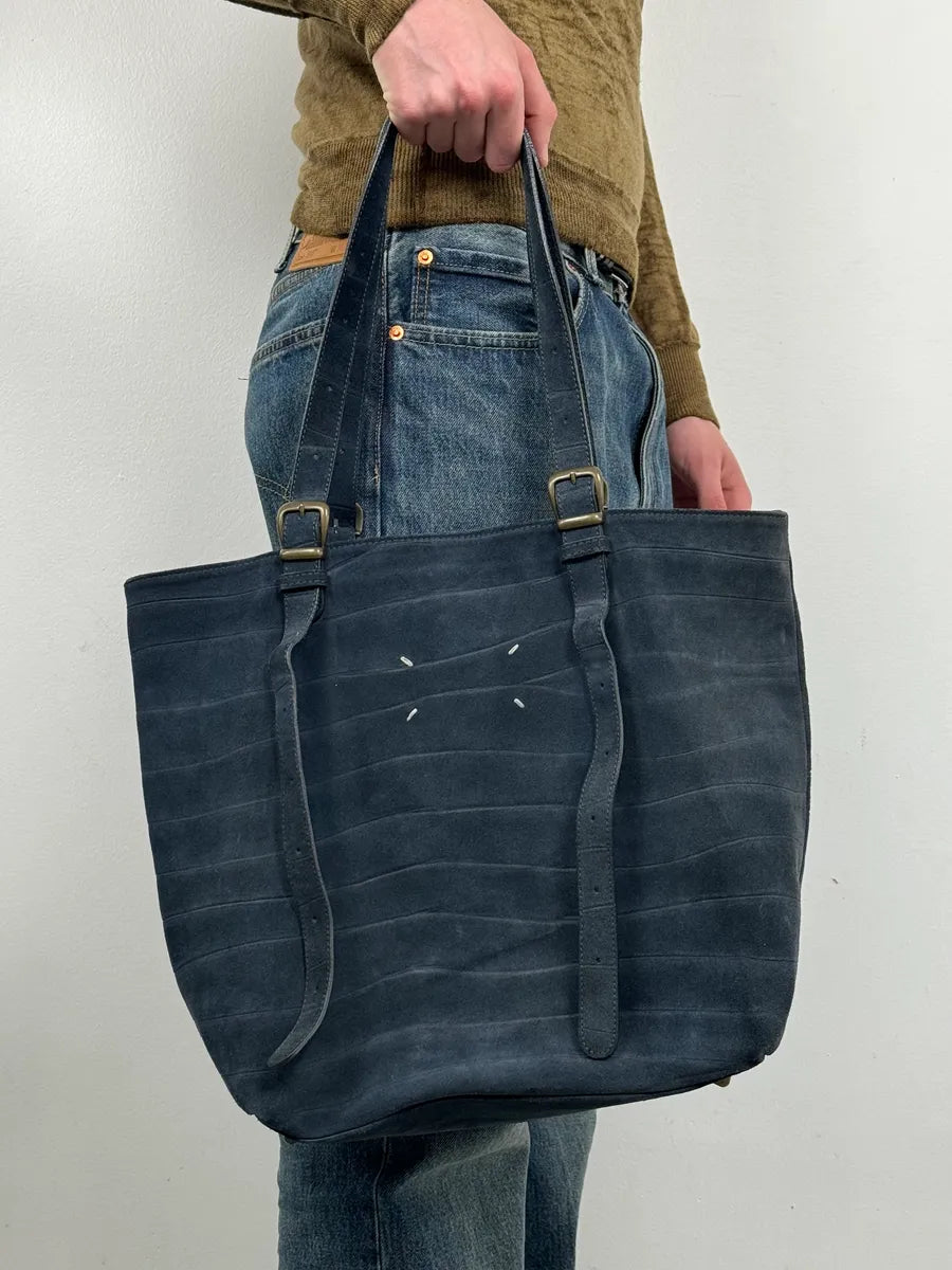 SS2010 Maison Margiela Navy Textured Suede Handle Bag oWTPnSO 2