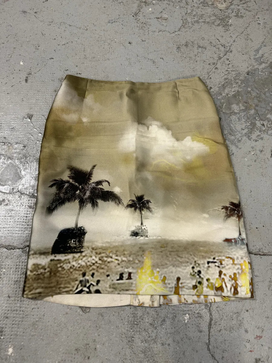 SS2010 Prada Art Print Beige Graphic Skirt (S/M) cMJlSdw 0